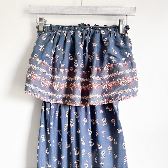 NWT Japna Blue Floral Strapless Cropped Flare Leg Boho Jumpsuit sz XS - Picture 6 of 10